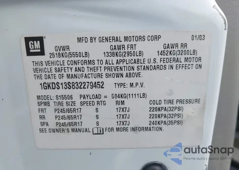 2003 GMC Envoy Sle из США, поврежденный, VIN 1GKDS13S832279452